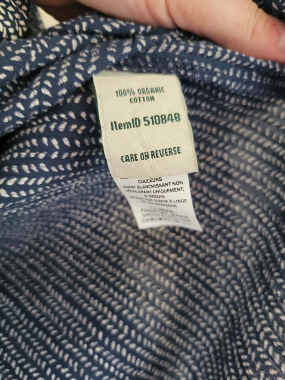 L.L. Bean Organic Cotton Button Front Shirt Navy Print XL Coastal Grandma Beachy - Picture 6 of 10